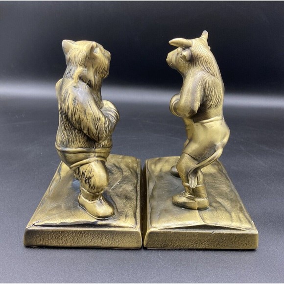 Bronze vintage USA Made stock market Bull & Bear boxing bookends rare sculpture - Picture 4 of 14